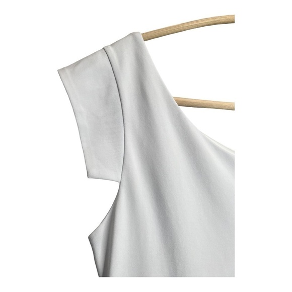 Joseph Ribkoff Slanted Neckline White Black Sheath Ruched Stretch Dress Size 12 - Picture 6 of 15